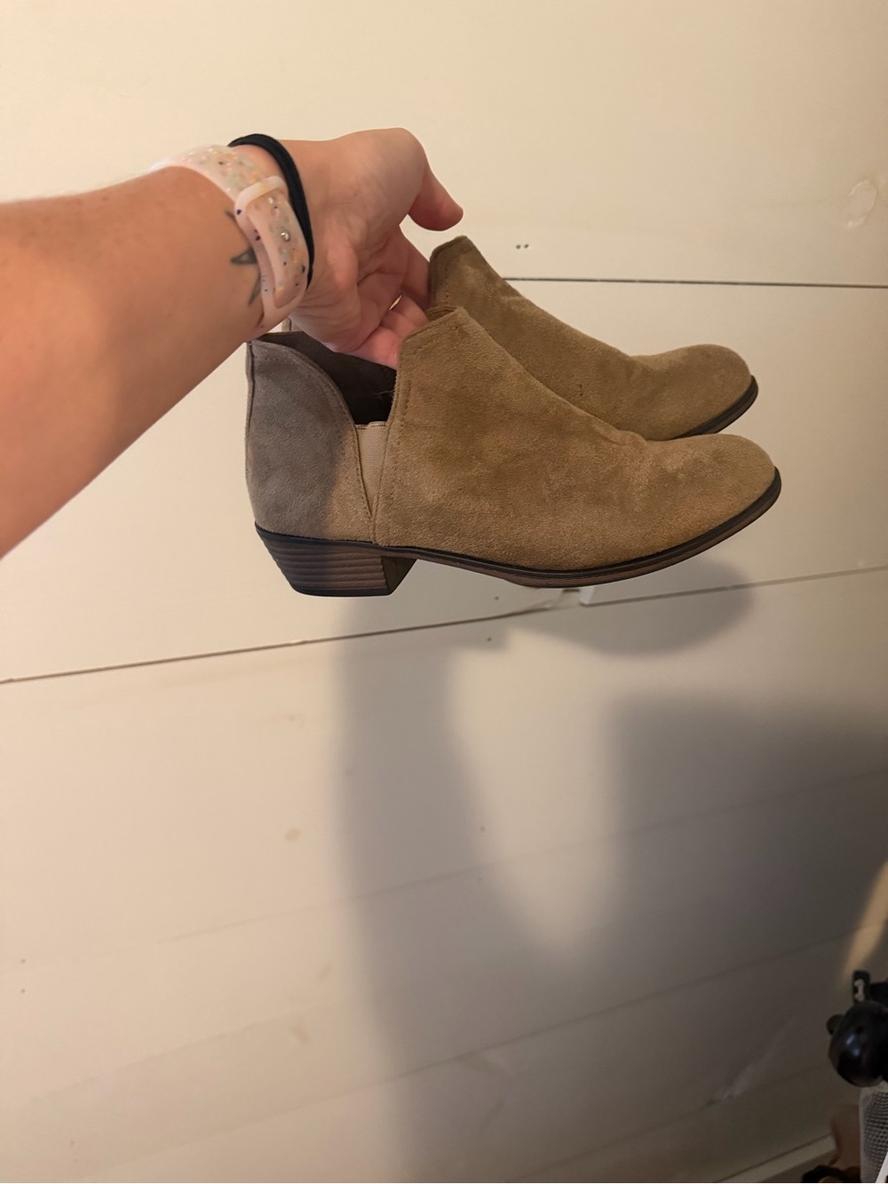 Pierre Dumas Suede Ankle Booties in Tan and Gray